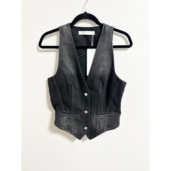 Dion Lee Rigid Denim Waistcoat Vest Sleeveless V Neck Button Front Black Size 12 - Picture 1 of 6